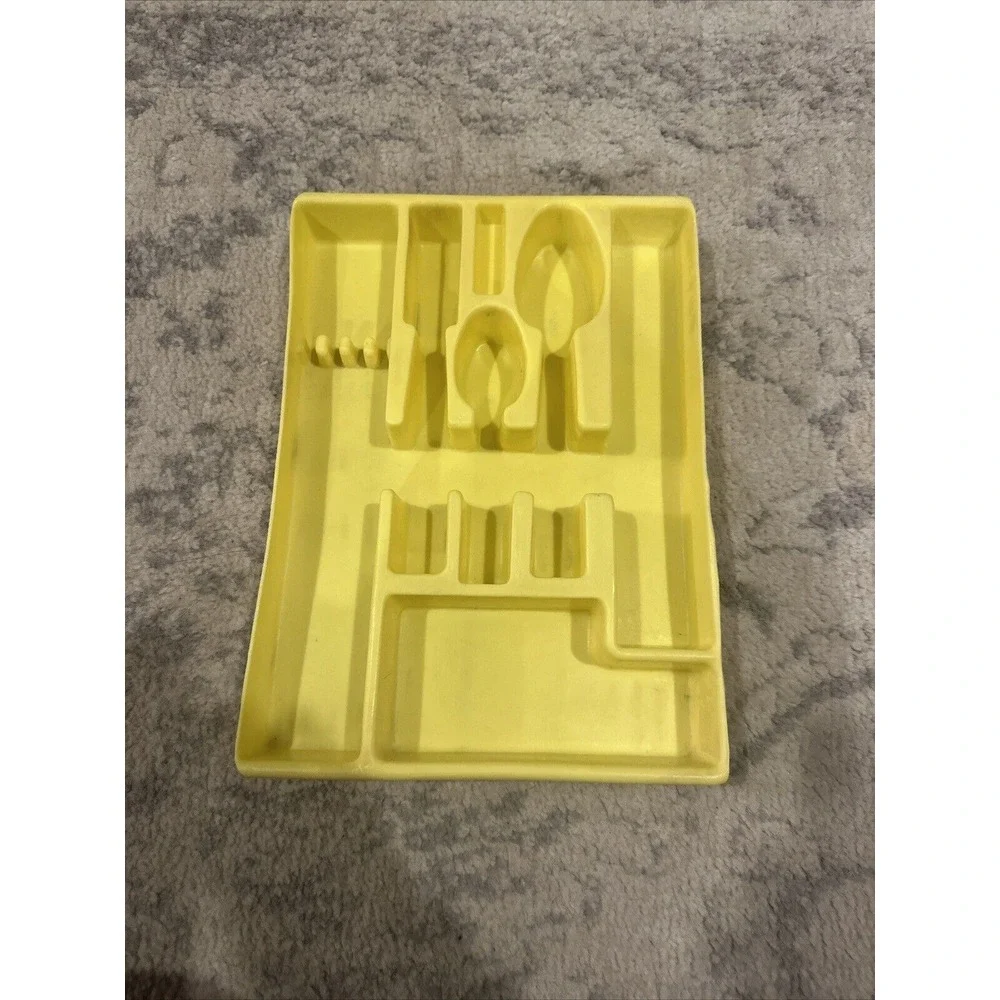 Silverware Flatware Drawer Organizer Tray VTG Yellow Kitchen Knife Fork Spoon‎